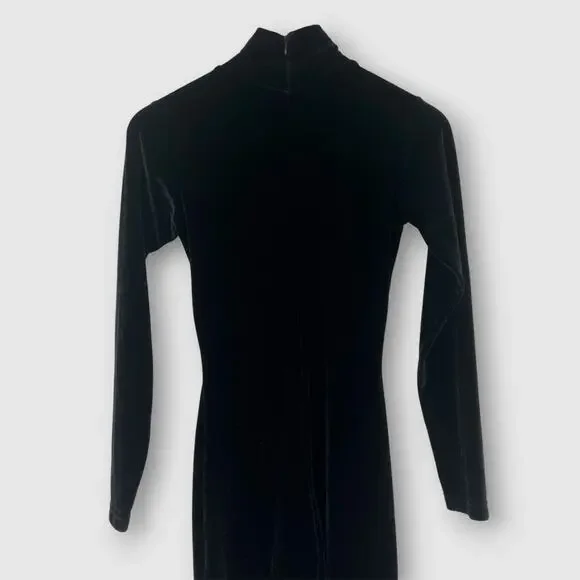 Vintage 90s Y2k Moda Int'l Black Velvet Long Sleeve Catsuit Jumpsuit Small - Picture 3 of 6
